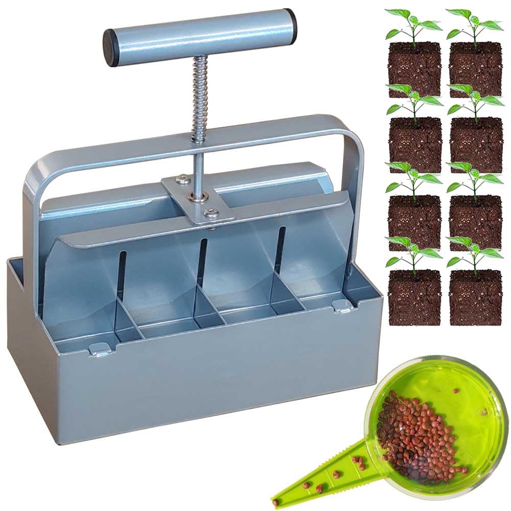Handheld Soil Blocker Tool Kit - 8 Cell Heavy Duty 2 Inch Soil Block Maker for Seedlings, Cuttings, Greenhouses and Gardens (Ergonomic Design, Durable Metal Construction)