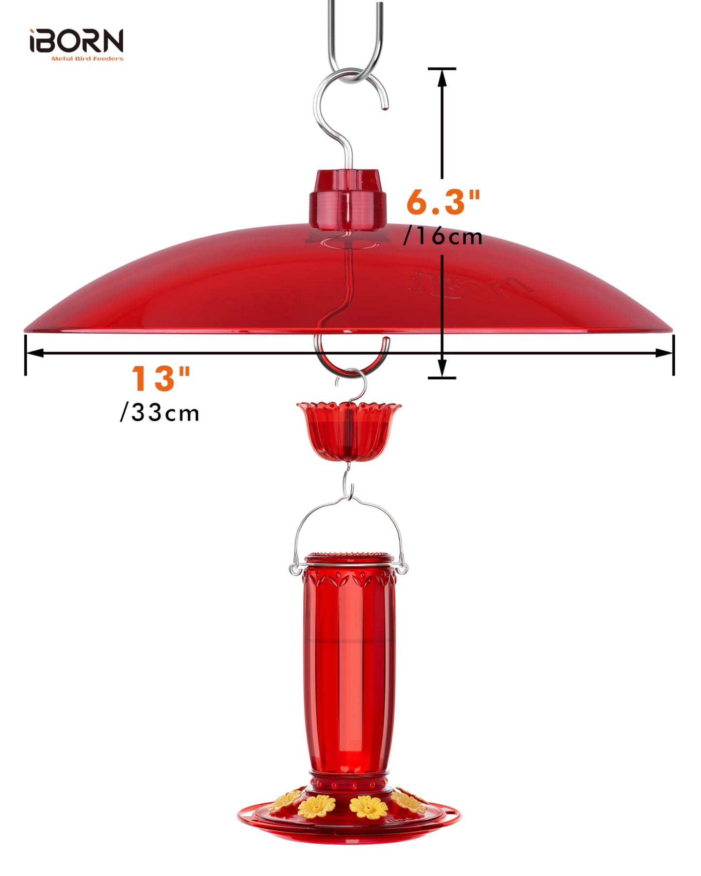 iBorn 13-inch Hummingbird Feeders Baffle, Weather Guard, for Hanging Bird Feeder for Outdoors Rain Guard, Chew-Proof Polycarbonate, Pack of 2, Red