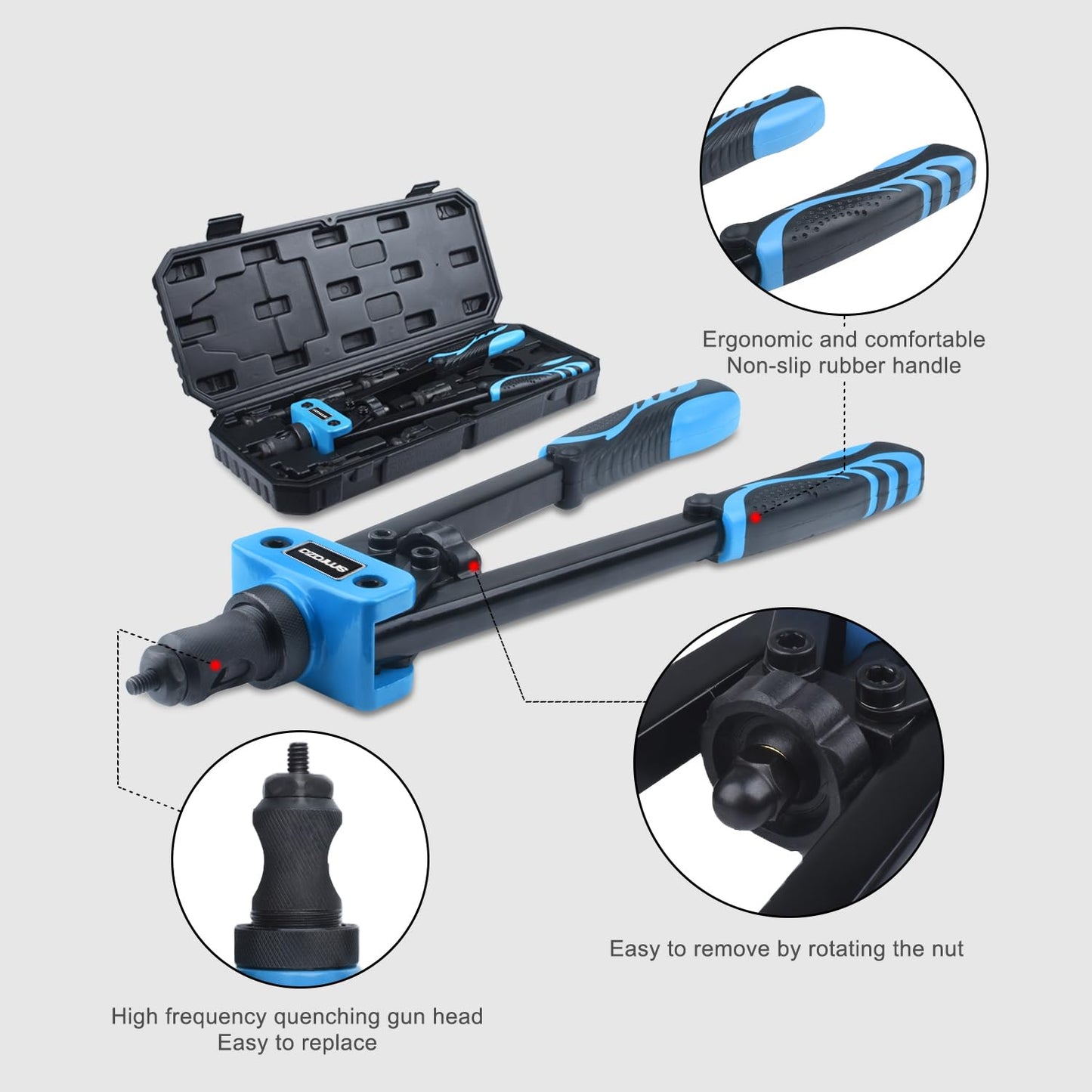 Smraza 14'' Rivet Nut Tool with 100PCS Rivnuts, Professional Rivet Nut Setter Kit, Hand Blind Riveter with 7PCS Metric & Inch Mandrels, Rugged Carrying Case 10-24 M6 M8 M10 1/4-20, 5/16-18, 3/8-16