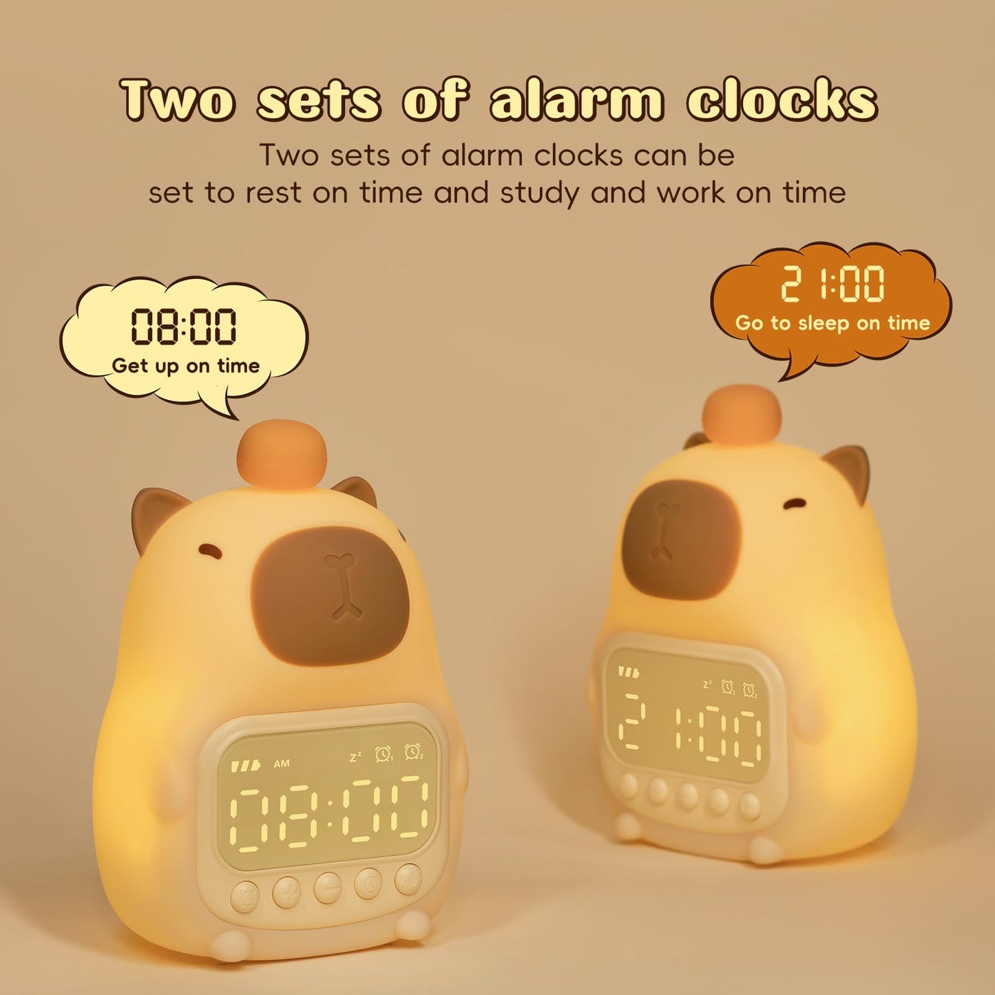 Capybara Alarm Clock with Night Light for Kids, 7 RGB Color Cute Alarm Clocks for Bedrooms Ok to Wake Clocks, Silicone Animal Tabletop Lamp for Teen Girls Boys