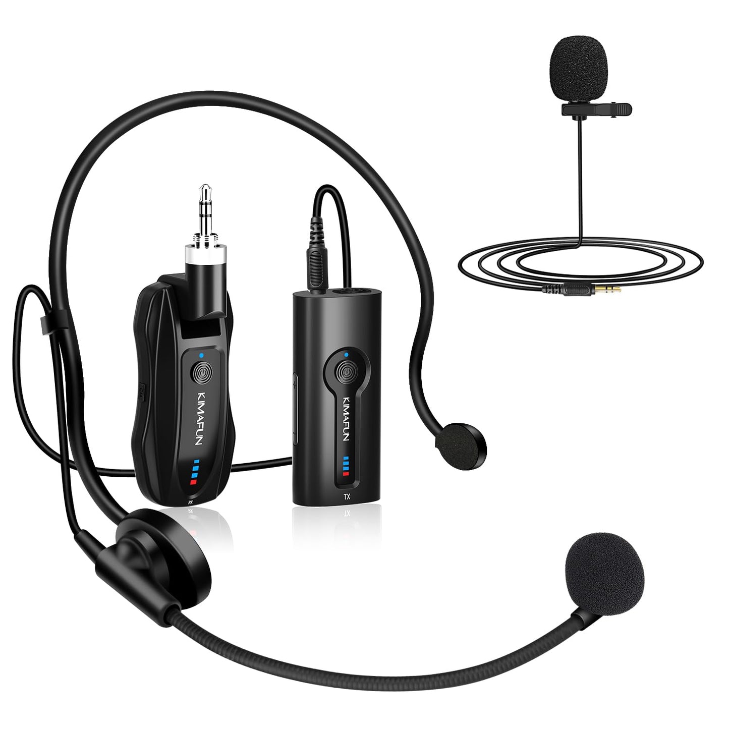 KIMAFUN Wireless Microphone System, 2.4G Wireless Microphone Headset and Lavalier Lapel Mics 2 in 1 for Speaker, PA, Audio Mixer, Teaching, Preaching, Public Speaking, KM-G70(1TX1RX)