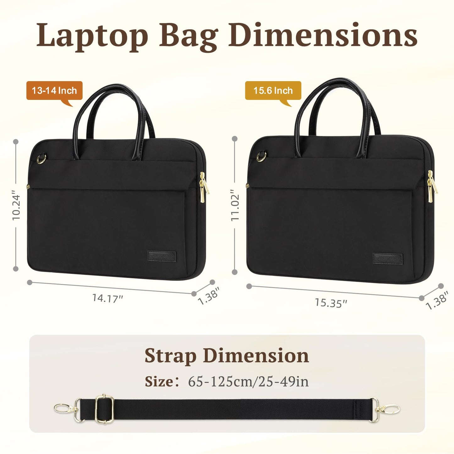RAINYEAR 15.6 Inch Laptop Bag for Women, Protective Waterproof Large Capacity Computer Shoulder Bag Carrying Case with Handle for 15.6 Inch PC Computer Laptop, Black