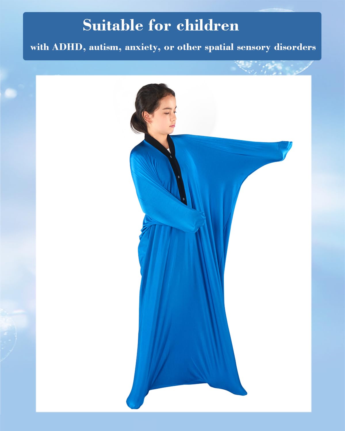 TOPARCHERY Sensory Sox Body Socks ，56" x 27" Full Wrap to Relieve Stress Deep Pressure Simulation，Good for Height: 52"-61" Large, Blue