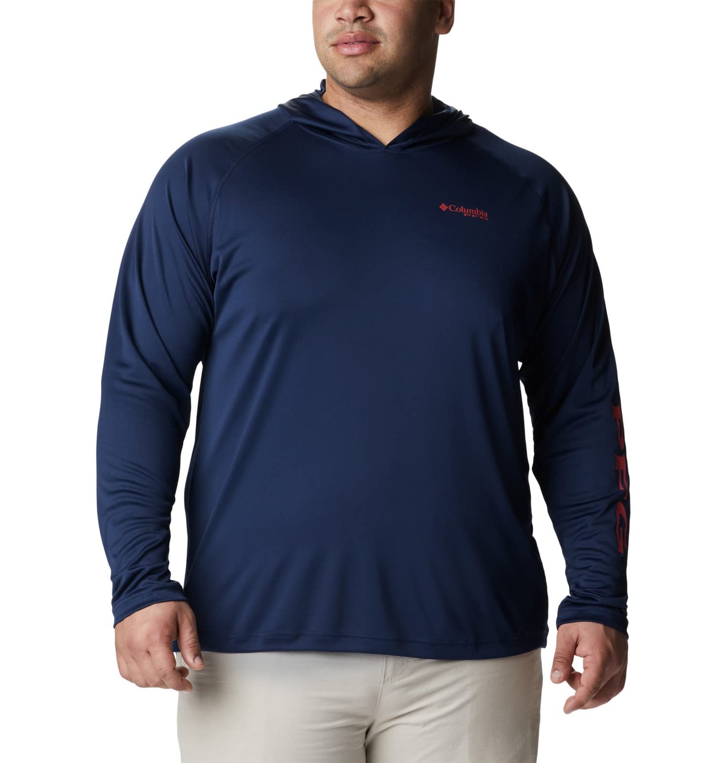 Columbia Men's Terminal Tackle Hoodie, Coll Navy/Sunset Red Logo, Large Tall