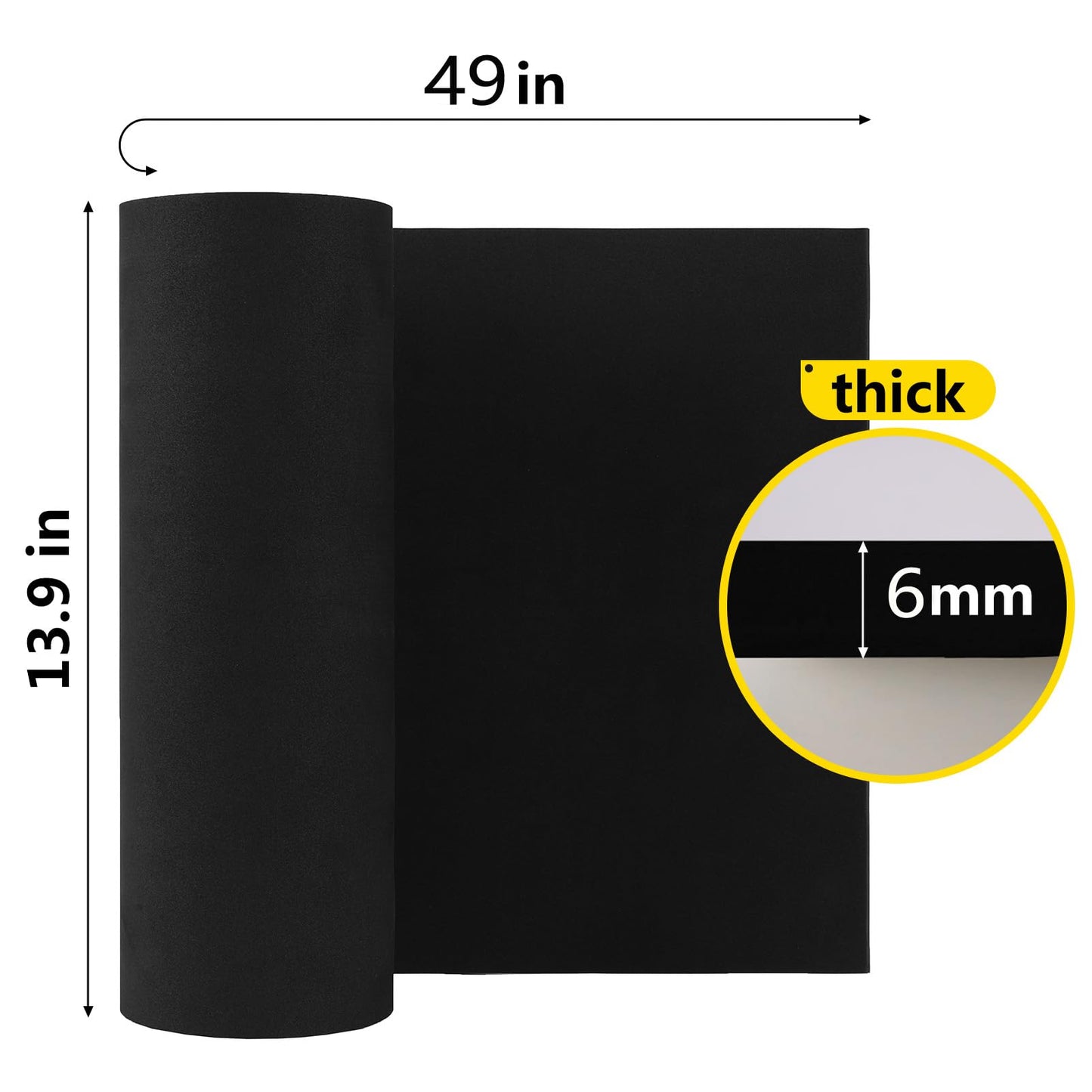 Do²ping 2-Pack Black EVA Foam Sheets, 6mm Thick Premium Foam Sheets for Crafts, 49"x13.9" High Density 86kg/m3 EVA Foam for Cosplay Costume, DIY Projects (2PCS 6mm Black)