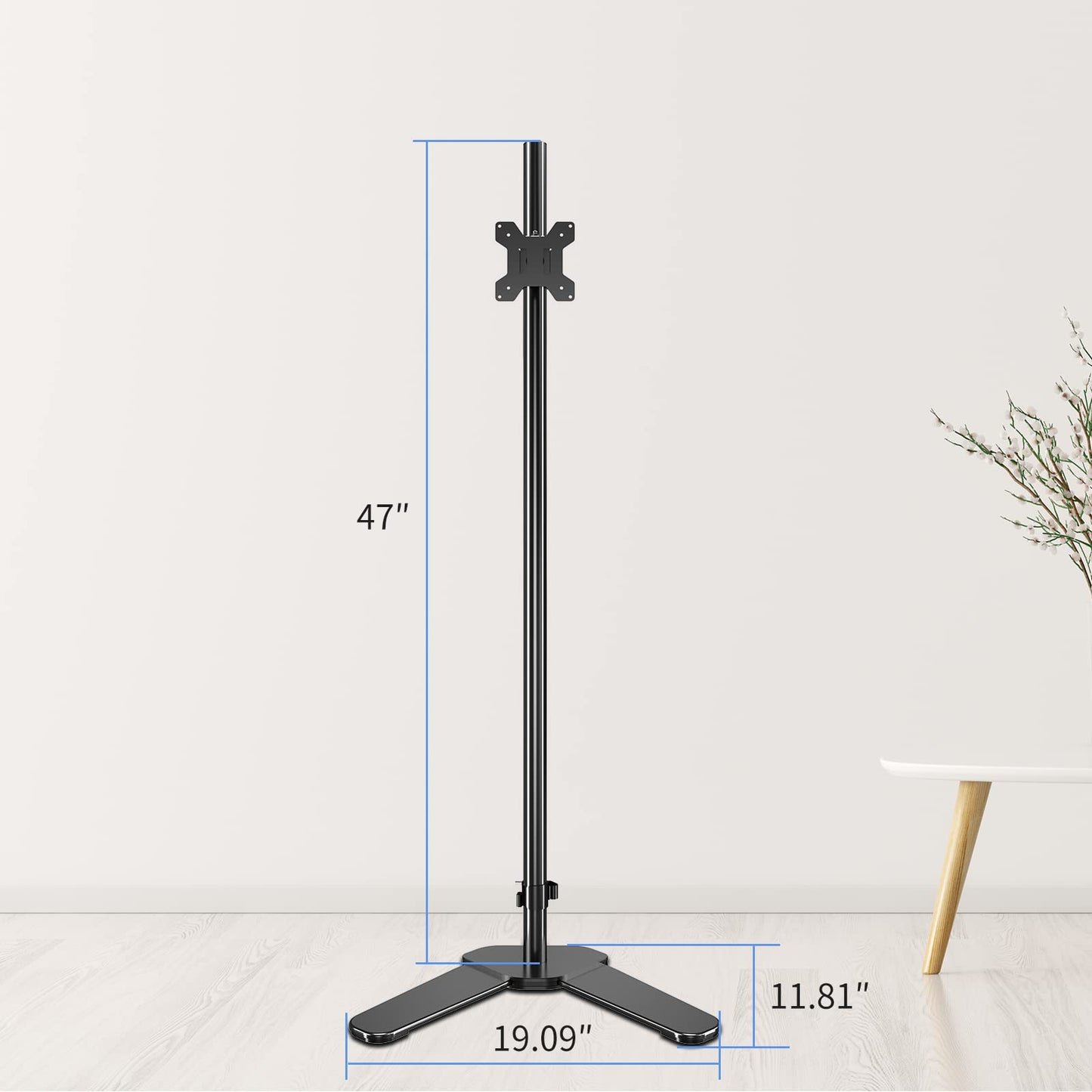 Pholiten Extra Tall Monitor Stand with 47inch Pole，Floor Monitor Stand, Free-Standing Monitor Desk Mount Support 13 to 27 inch Screen,20lbs,Heavy-Duty Fully Adjustable Arms with Max VESA 100x100mm