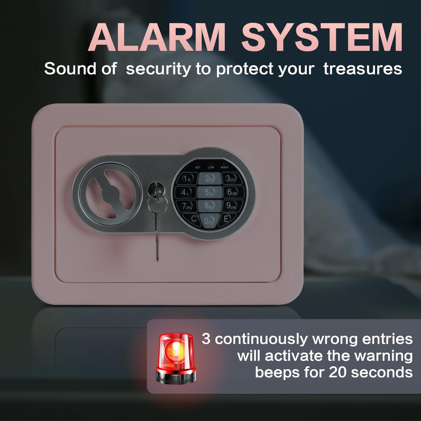 0.23 Cubic Feet Safe Box, Small Safe W/Fireproof Bag, Keys & Pass Code, Digital Electronic Security Money Box for Cash, Document, Home, Office, Hotel Use, Pink, 6.69"D x 9.06"W x 6.69"H