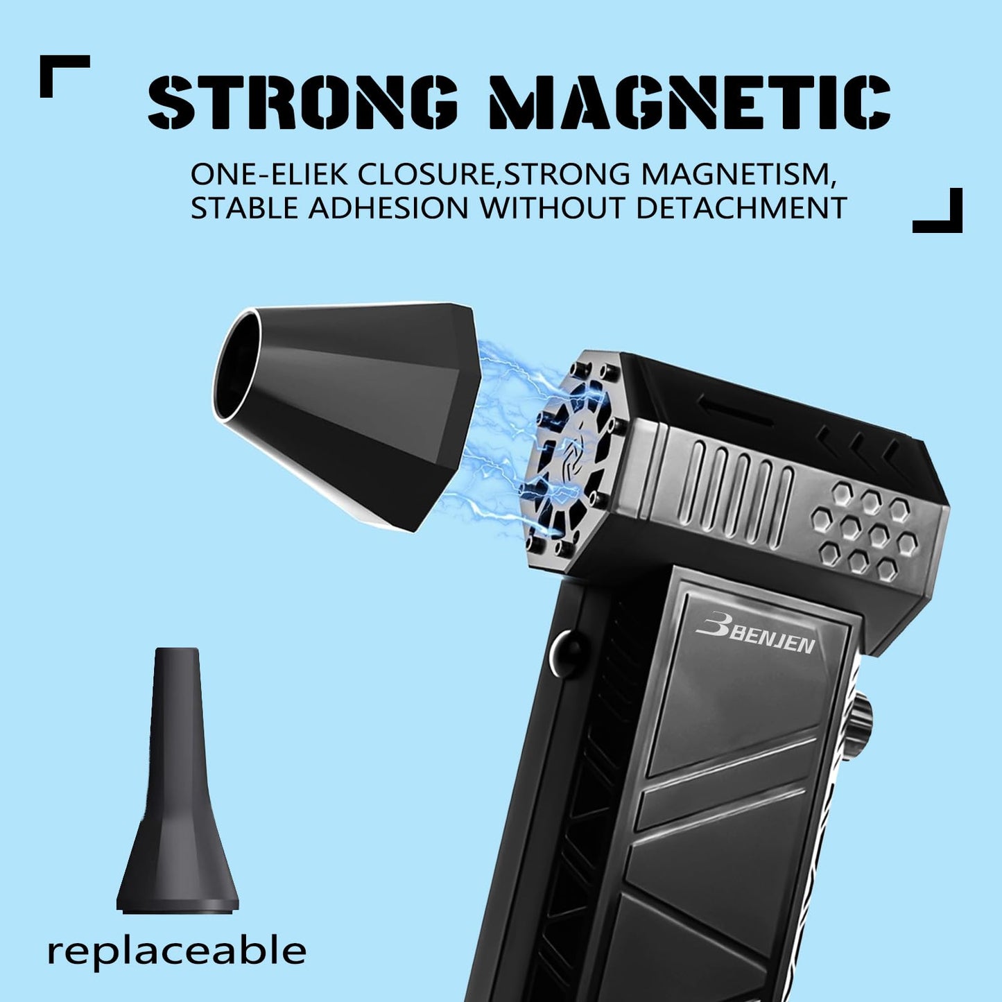 BENJEN Compressed Air Duster-150000RPM Electric Air Duster for Cleaning Keyboard & PC Infinitely Adjustable Speed Cordless Turbo Fan Turbo Dryer Blower for Car, Air Bed, Outdoors, Home.