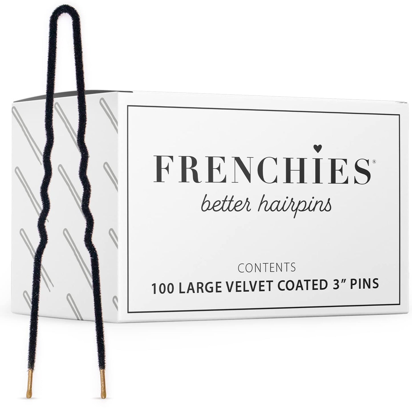 Frenchies Ultra Flocked Extra Soft French Twist Hair Pins for Women, Girls, Teens Buns, Wedding Hair Accessories, Womens Updo Hairstyles, Hair Extensions or Wig, 100 Count, Black, Large (3 inch)