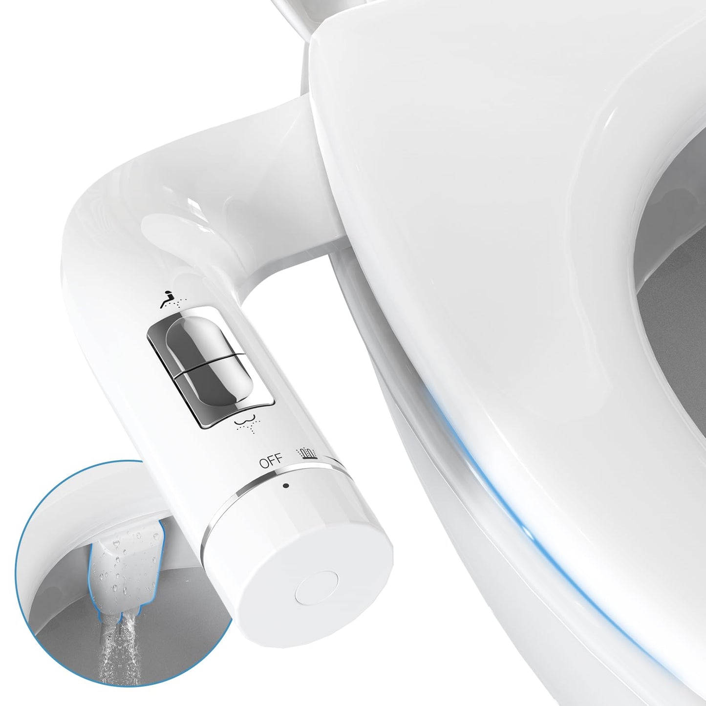 6MM Ultra-Slim Bidet, Bidet Attachment for Toilet Dual Nozzles (Frontal & Rear Wash) Pressure Adjustable, Non-Electric Auto Self Cleaning, Fresh Water Bidet Toilet Seat Attachment, No Gap Install