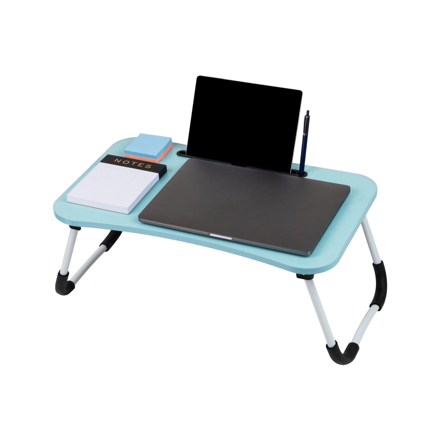 Mind Reader Lap Desk Laptop Stand, Bed Tray, Folding Legs, Couch Table, Portable, MDF, 59.1L x 34.9W x 26.7H cm, Blue