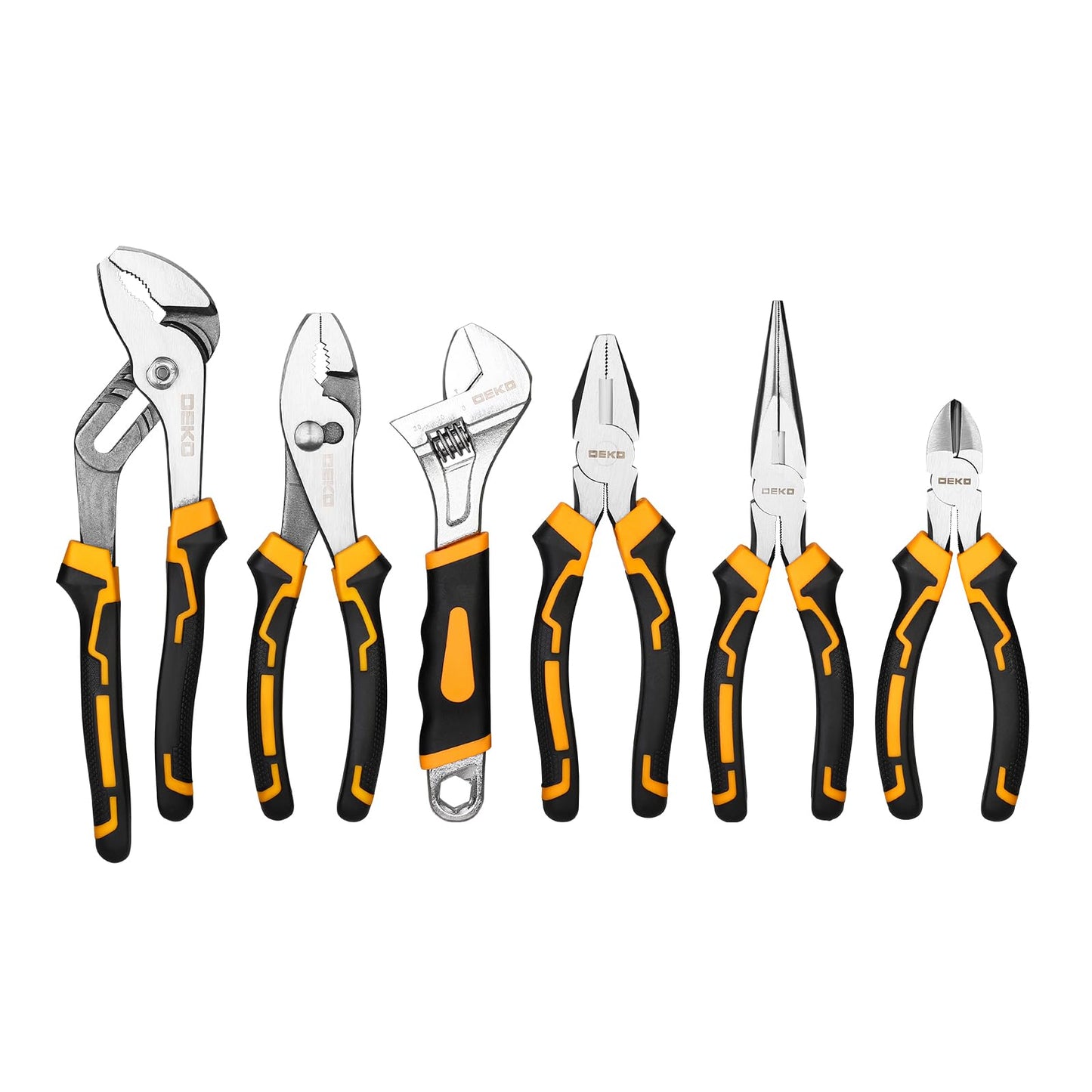 DEKOPRO 6PCS Pliers Set, Plier Set with 10" Groove Joint, 8" Long Nose, 8" Slip Joint, 8" Linesman Plier, 8" Adjustable Wrench and 6" Diagonal Pliers with Storage Bag for DIY & Home Use