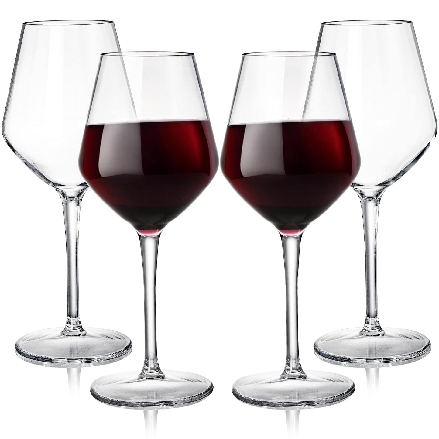 Dicunoy Set of 4 Unbreakable Stemmed Wine Glasses, 15oz Plastic Outdoor Wine Glasses, Hard Plastic Goblets Glassware, Reusable, BPA-Free, Classic Wine Cups for Patio, Poolside, Camping