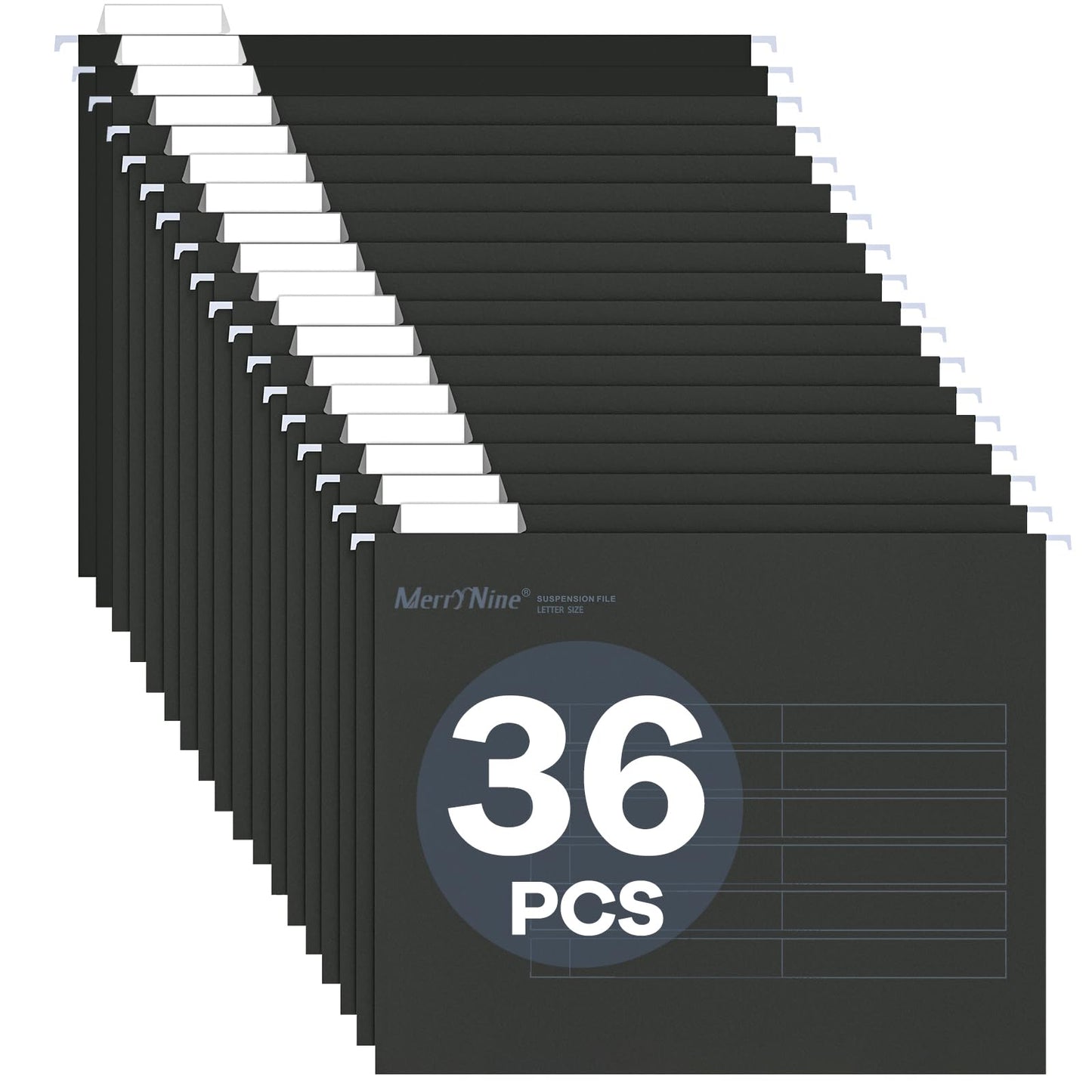Merrynine 36pcs Black Hanging File Folders Letter Size, File Folders for Filing Cabinet with 1/5-cut Adjustable Tabs and Inserts