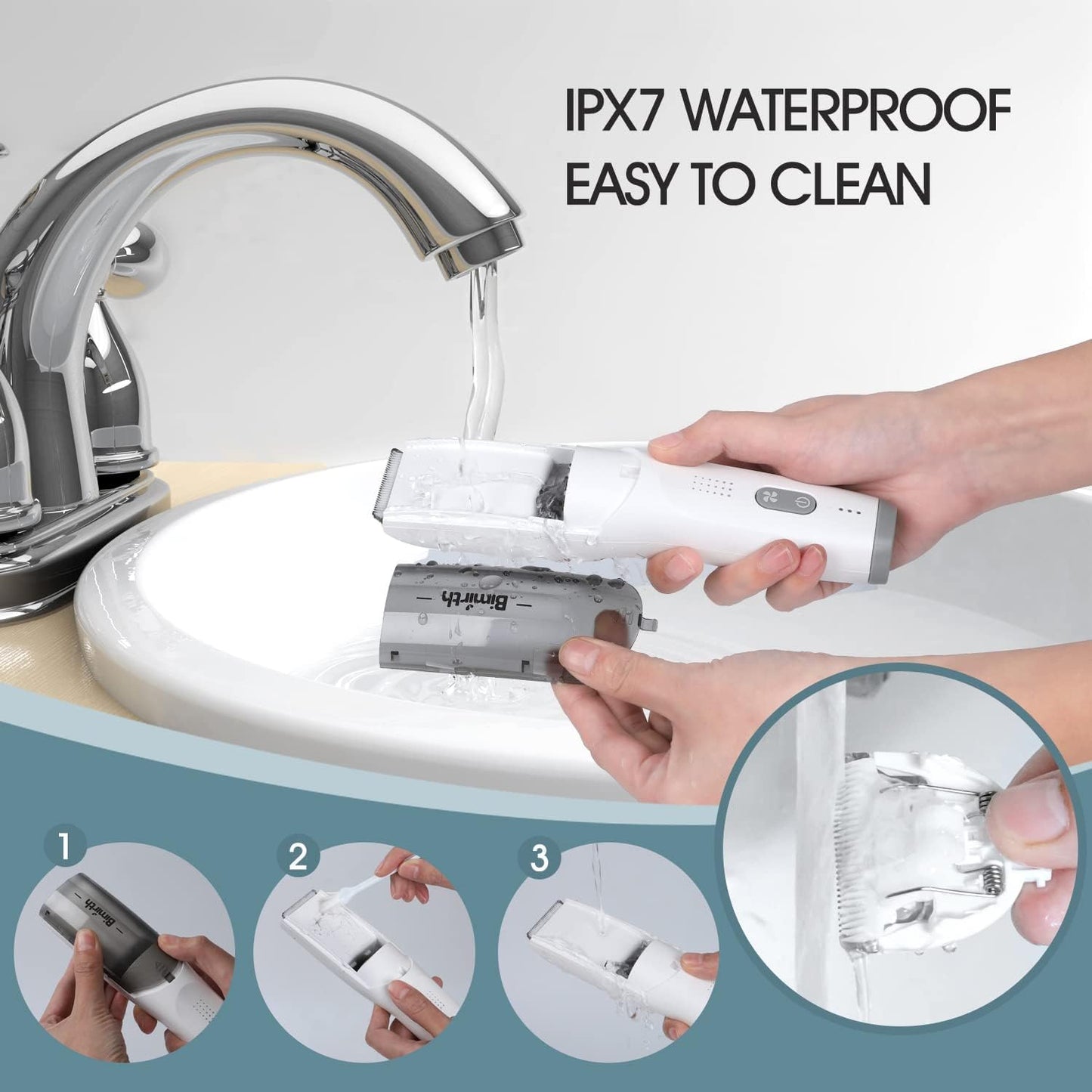 Bimirth Baby Hair Clipper, Silent Hair Clippers for Children, Quiet Kids Hair Trimmer, Cordless Toddler Haircut Machine in Bag for Easy Storage, USB Rechargeable, Waterproof, 3 Guide Combs (Vacuum)