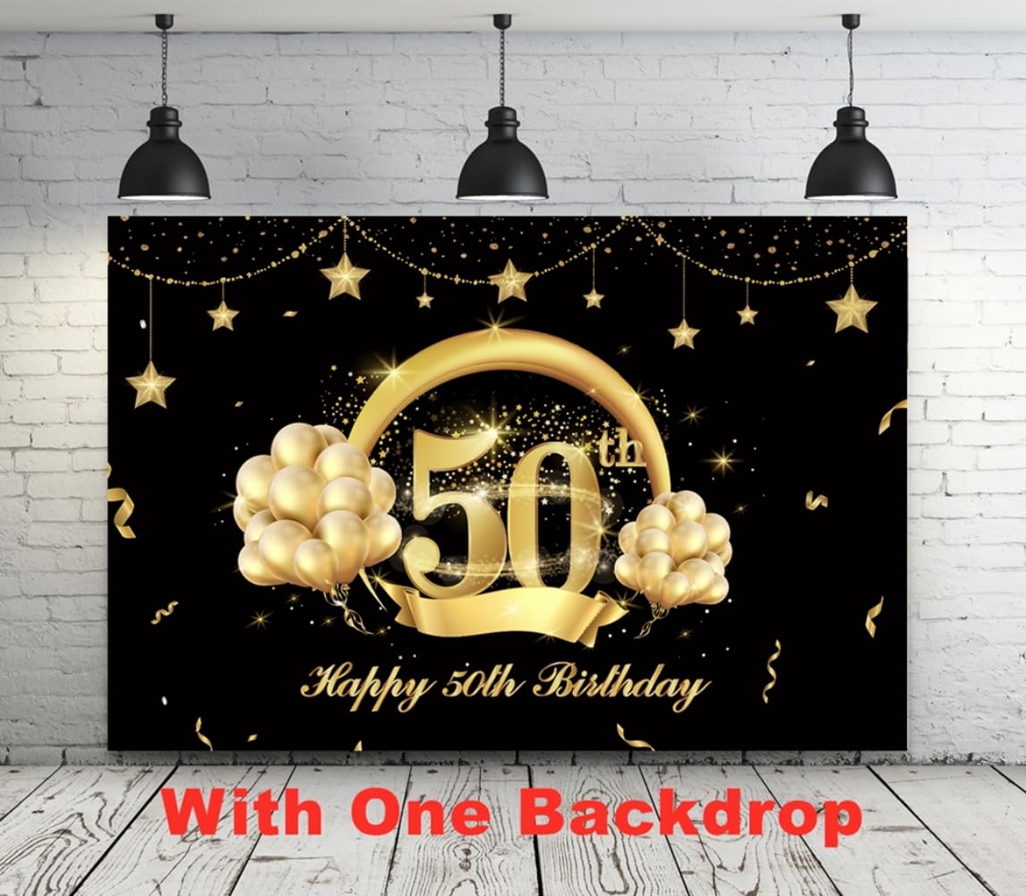 50th Birthday Party Decorations 50 Years Old Party Supplies Set for Men Women with Balloons Garland, 50th Backdrop, Birthday Banner, Foil Balloons and Curtains 100 pack
