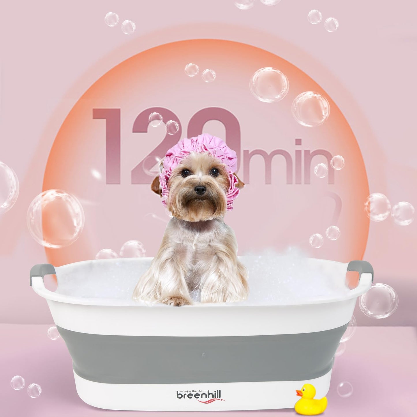 BREENHILL Collapsible Dog Bath Tub for Small Dogs & Cats, Portable Puppy Bath Tub with Water Drain Plug, Space Saving Foldable Pet Bathtub for Indoor & Outdoor Use, Grey