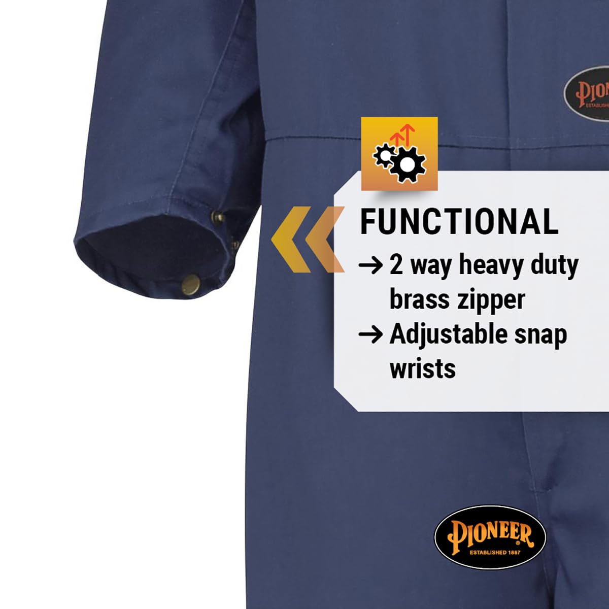 Pioneer Heavy Duty Work Coveralls for Men - 7 Pockets - Adjustable Wrist, Action Back, Elastic Waist - Tall Fit