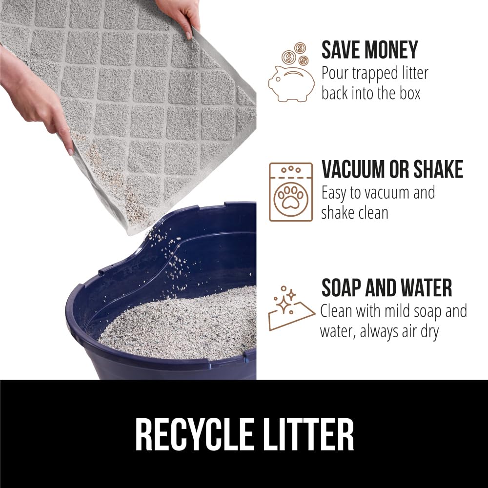 GORILLA GRIP Cat Litter Box Mat, 47x35, Water Resistant Kitty Litter Trapping Mat, Textured Backing, Easy to Clean, Less Waste and Clean Floors, Kitten Supplies for Indoor Cats, Soft on Paws, Lt Gray