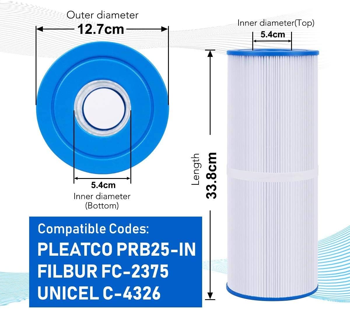POOLPURE Hot Tub Filter, Replacement for Unicel C-4326, Pleatco PRB25-IN Filbur FC-2375, Guardian 413-106, FC-2370, 3005845, 17-2327, 100586, 33521, 25392, 817-2500, 5X13 Drop in Spa Filter, 2 Pack