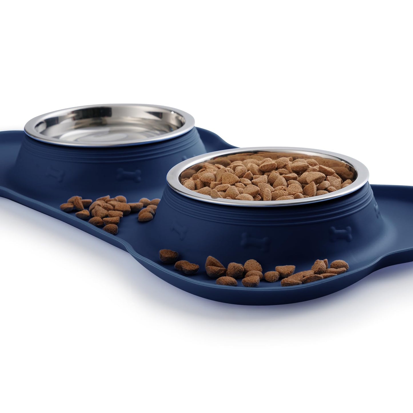 Hubulk Pet Dog Bowls 2 Stainless Steel Dog Bowl with No Spill Non-Skid Silicone Mat + Pet Food Scoop Water and Food Feeder Bowls for Feeding Small Medium Large Dogs Cats Puppies (Large, Navy Blue)