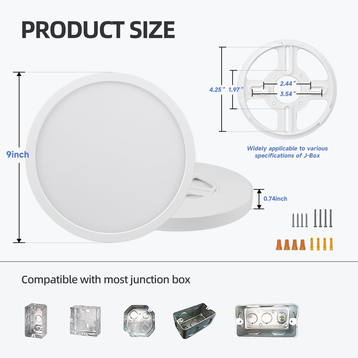 ECOELER 9 inch LED Ceiling Light Fixture, 2700/3000/4000/5000/6000K Adjustable Surface Mount Ceiling Lamp, 24W 1800Lm Flush Mount Ceiling Light for Kitchen, Stairwell, Porch, Basement, 2 Pack