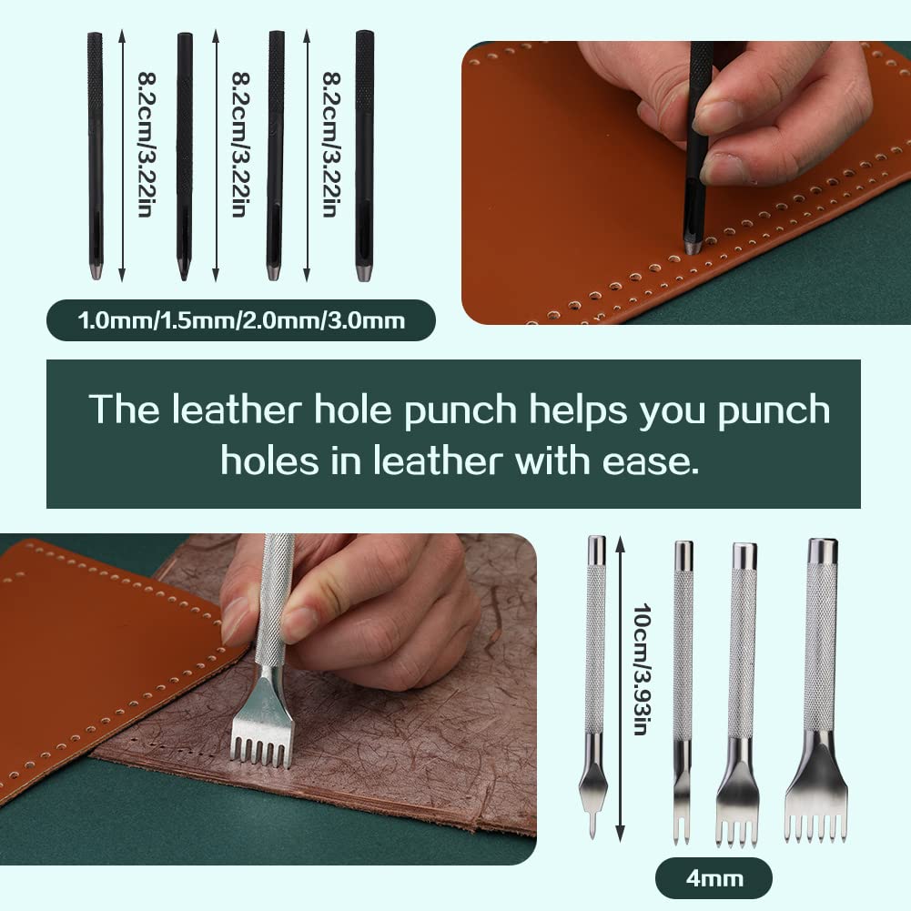 LUNARM Leather Working Tools, Leather Craft Tools and Supplies with Waxed Thread Punch Groover Awl Carving Knife Tracing Wheel for Beginners and Professionals Leather Tooling Kit for DIY Craft