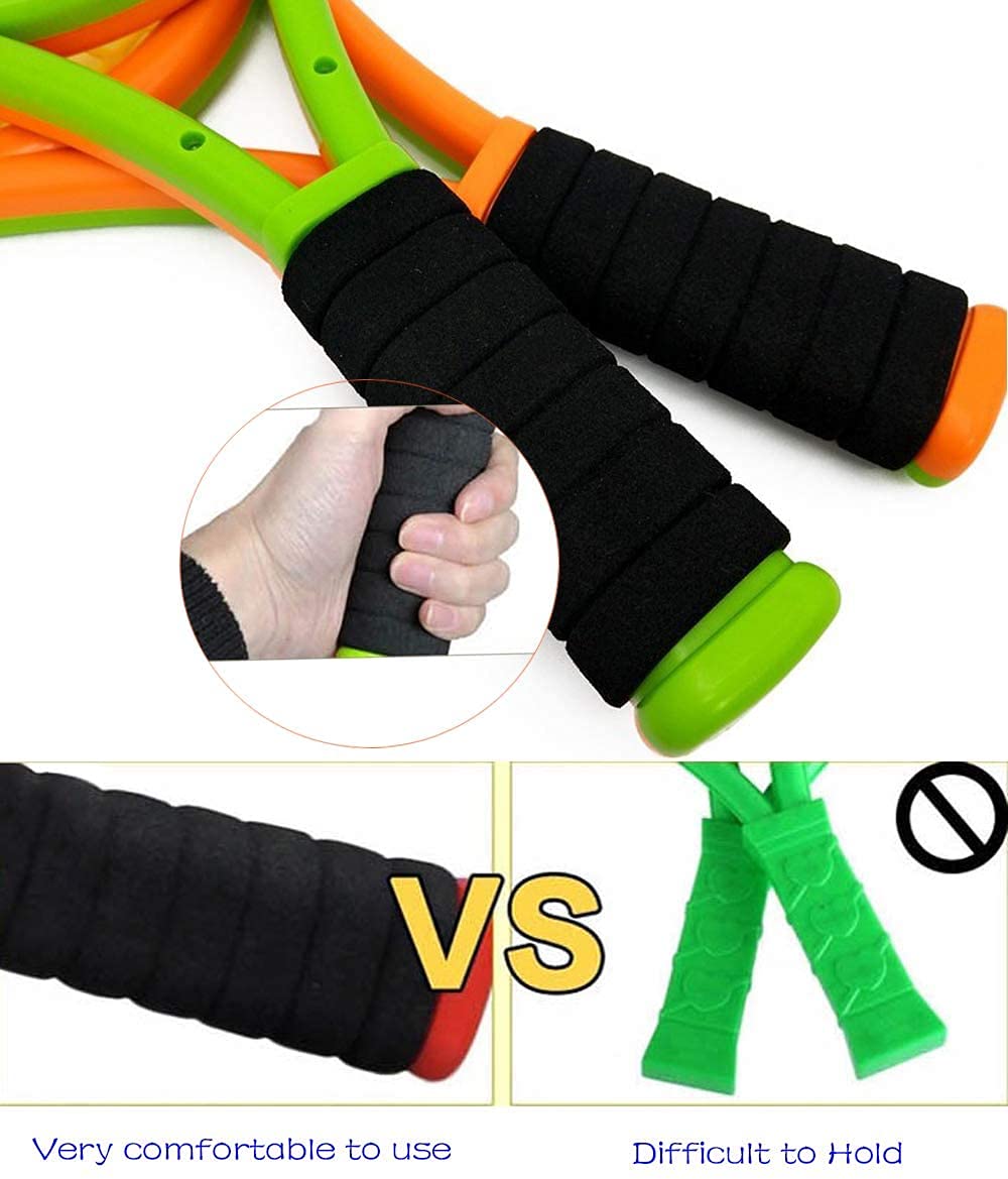 Nileatry Toddler Tennis Racket, Kids Badminton Set Include 2 Soft Ball, 2 Tennis Ball and 4 Badminton Shuttlecocks for Baby, Orange&Green
