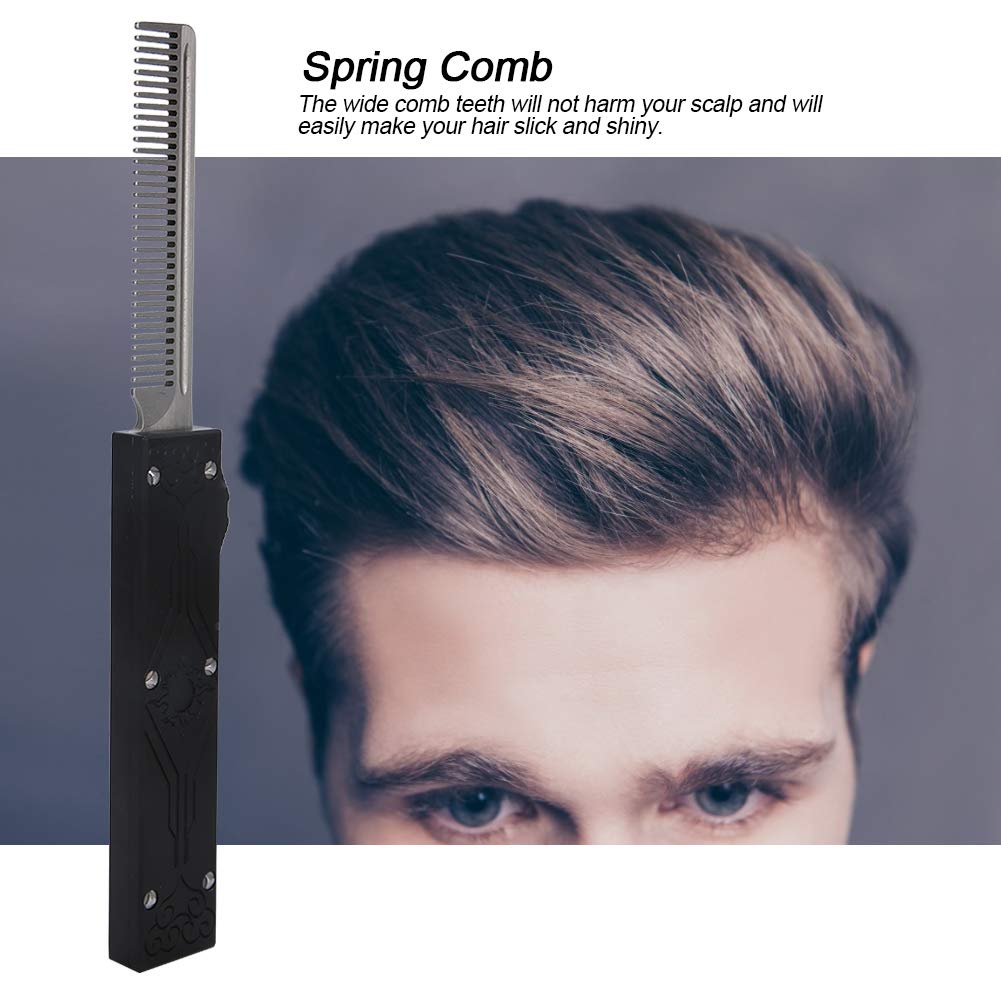 TeamSky Spring Comb Pocket Folding Flick Hair Comb For Beard, Mustache, Head Black Handle, Mens Pocket Comb Stainless Steel Spring Jump Brush Salon Beauty Tool