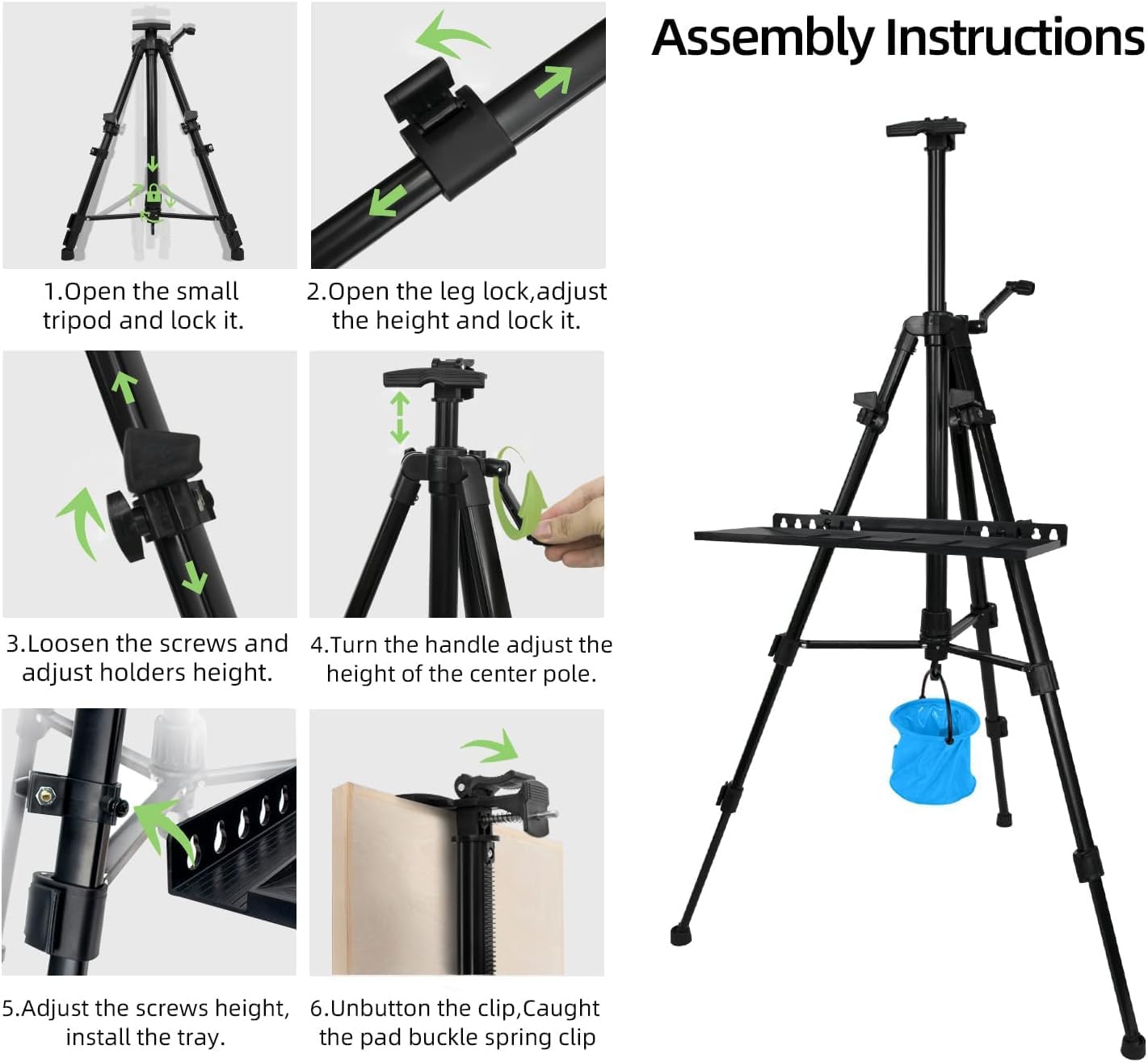 NewZeal Artist Easel Stand Painting Stand Art Easel, 20"to 61" Art Easel for Painting Canvase & Displaying, Aluminum Adjustable Height Display Tripod with Portable Bag/Folding Keg.(Black)