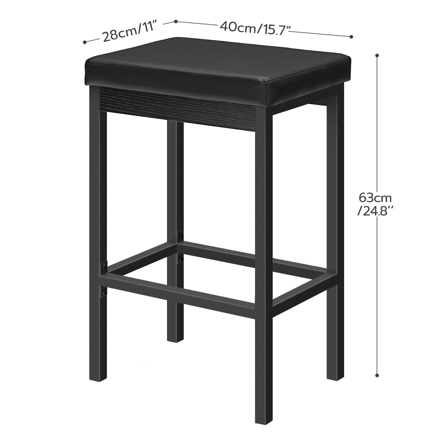 HOOBRO Bar Stools, Set of 2 Bar Chairs, 63 cm Height Stools, Breakfast Bar Stools, Kitchen Bar Chairs, 5 cm Thick Upholstery, for Kitchen, Dining Room, Cafe, Bar Counter, Black BB21BY01