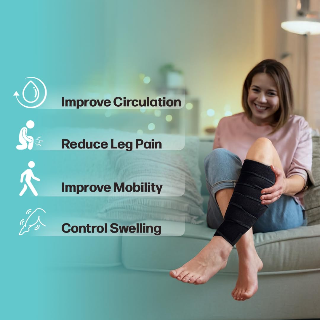 Beltwell Compression Wrap - Medical Grade 6-Adjustable Straps for Swelling, Lymphedema, Edema, Varicose Veins, and Improved Circulation - Comfortable Fit for Easy Walking and Daily Activities (Beige, M - TALL)