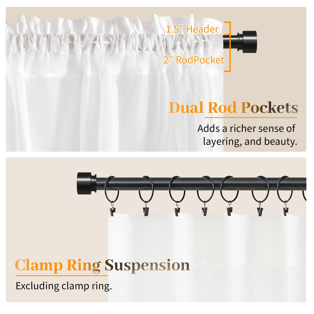 LumiLoom Sheer Curtains 84 Inch Long, 100 Inch Wide Rod Pocket Sheer Voile Window Drapes for Living Room, Bedroom, Light Filtering, 100" W x 84" L, 2 Panels White Curtains