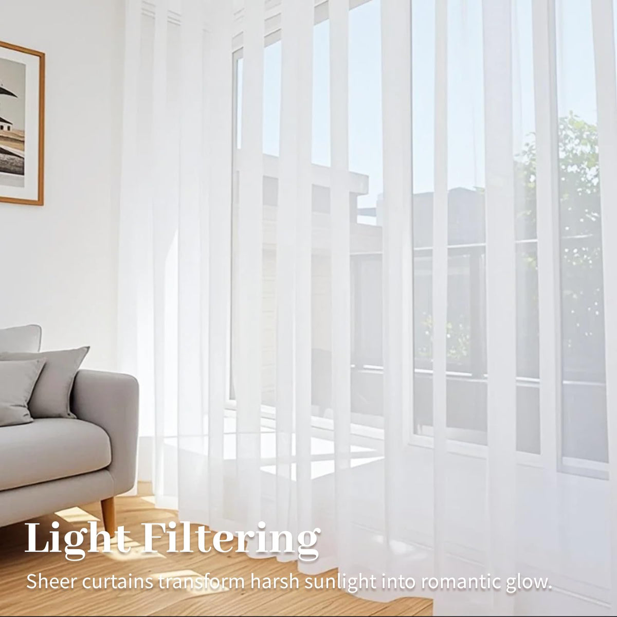 LumiLoom Sheer Curtains 84 Inch Long, 100 Inch Wide Rod Pocket Sheer Voile Window Drapes for Living Room, Bedroom, Light Filtering, 100" W x 84" L, 2 Panels White Curtains