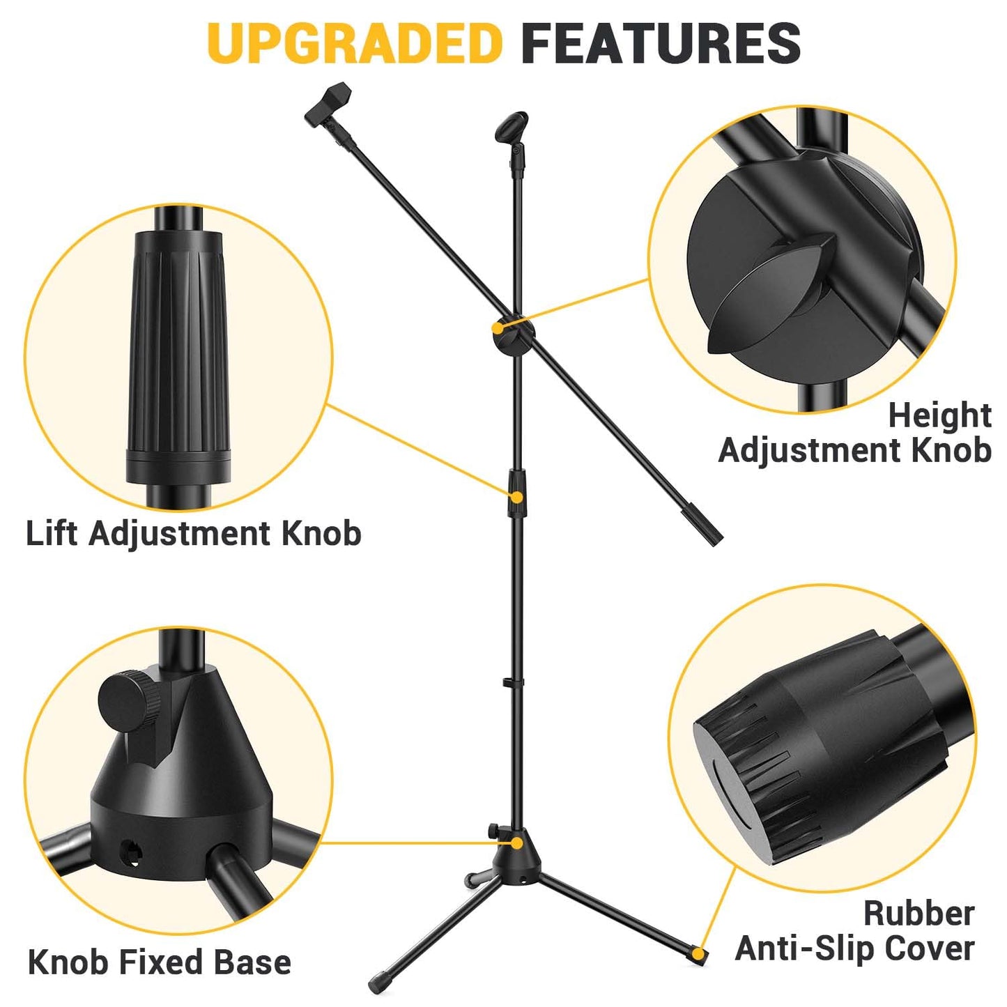 Microphone Stand 2-Pack, Ohuhu Tripod Boom Mic Stands, Dual Mic Clip, Collapsible, Black