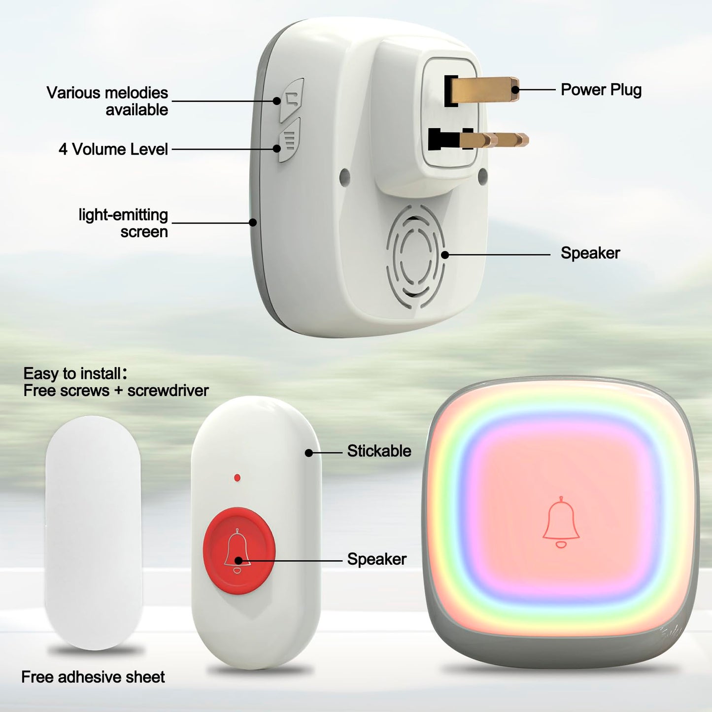 Fall Alert Devices for Elderly, Wireless Caregiver Pager Panic Button 500+ft for Home/Elderly/Pregnant Women/Disabled, 3Receivers+2 Transmitters