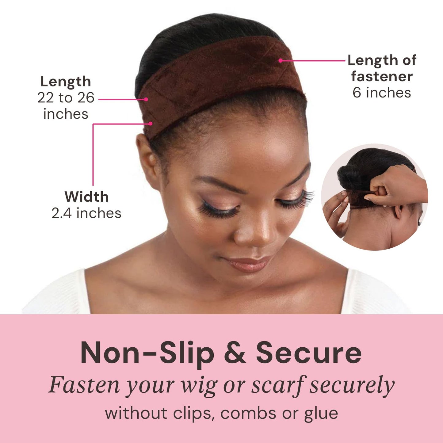 MILANO COLLECTION Original WiGrip - Adjustable Wig Grip Band for Secure Wig Placement, Comfortable, No-Slip, No Clips, Glues, or Tapes - For Silk Top, Closed Wefted Wigs - WiGrip, Chocolate Brown, 2 Pack