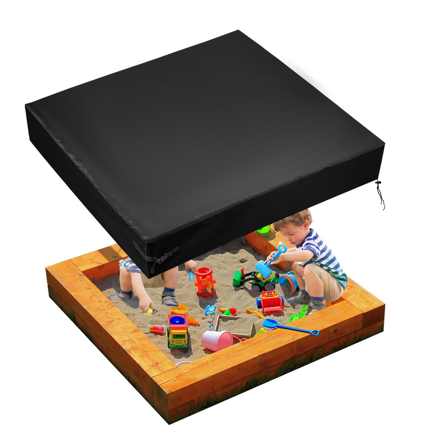 Square Sandbox Cover, 80x80x8in Oxford Practical Waterproof Sandbox Lid Outdoor Protection Cover Suitable for Protecting Toys Sandpits Small Swimming Pools Furniture (Black)
