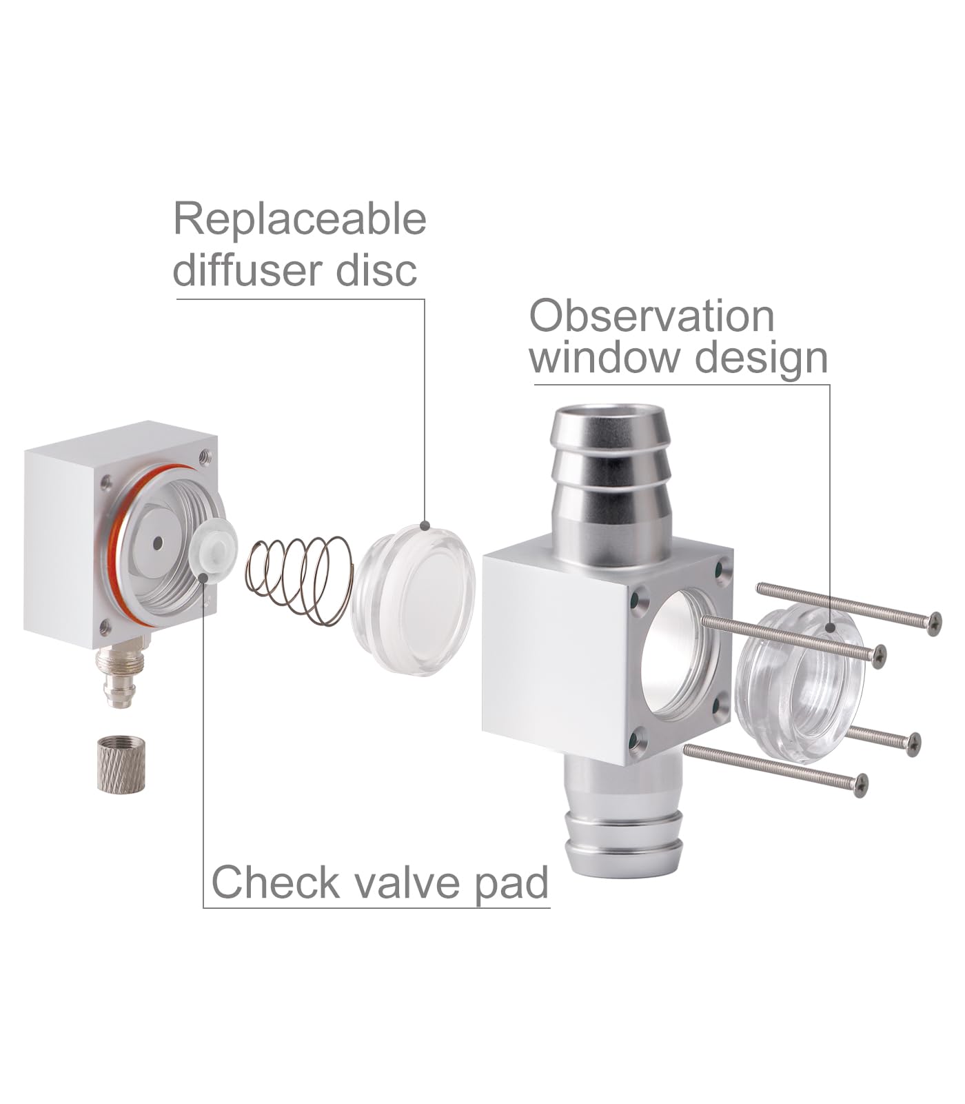 Clscea External Inline CO2 Diffuser Atomizer Aluminum Alloy for Planted Aquarium 16 mm