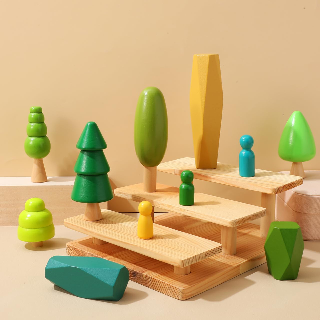Totority Wooden Tree Figures Set Mini Suit Wooden Montessori Tree Decorations Small for 14+