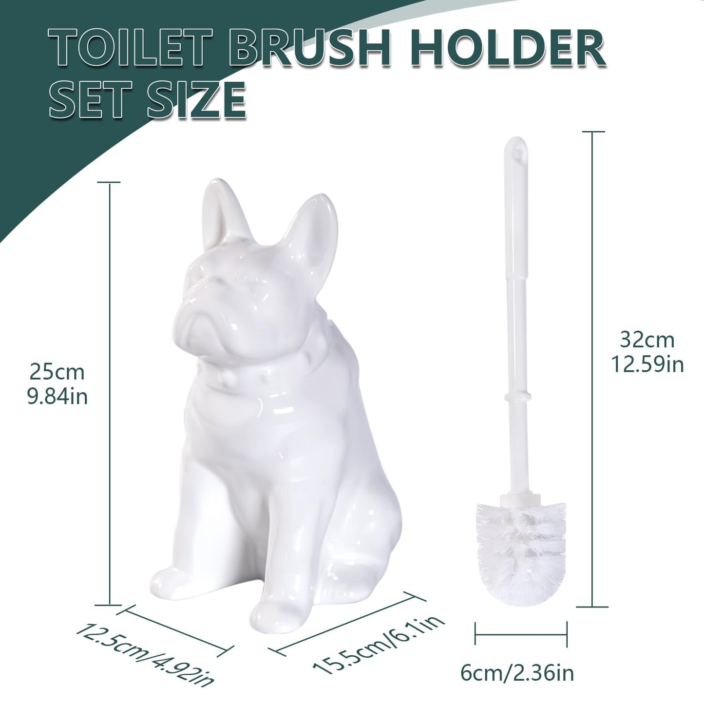 Toilet Brush Holder Set for Bathroom Cute Dog Base Solidly Toilet Bowl Brush Holder and Decorative Bathroom Ceramic Cleaning Kit with Brush and Holder (White)