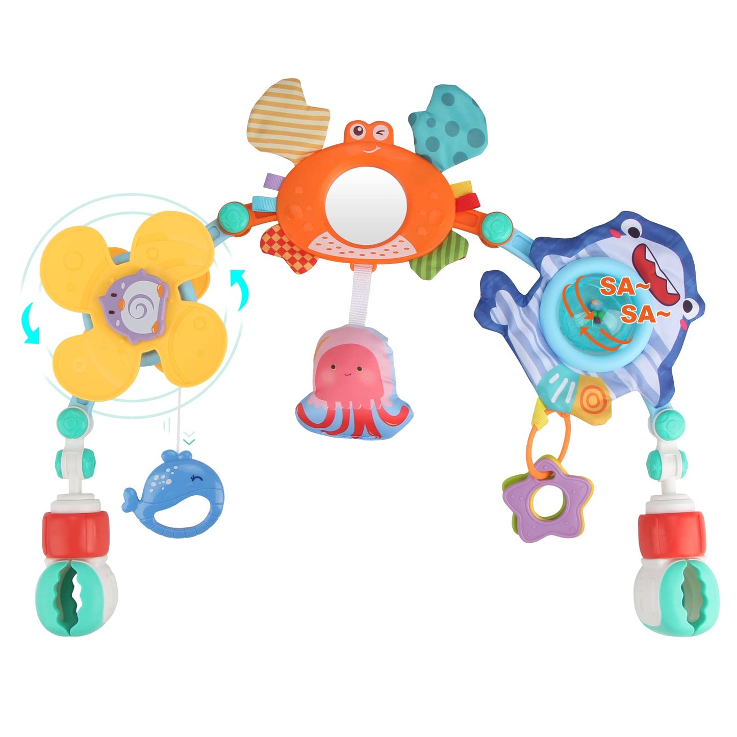 Joyfia Baby Stroller Arch Toy, Newborns Sensory Activity Arch Toy with Teethers, Rattle, Mirror & Windmill, Crib Car Seat Toys for Infants Toddlers 0-12 Months, Developmental Gifts for Boys Girls