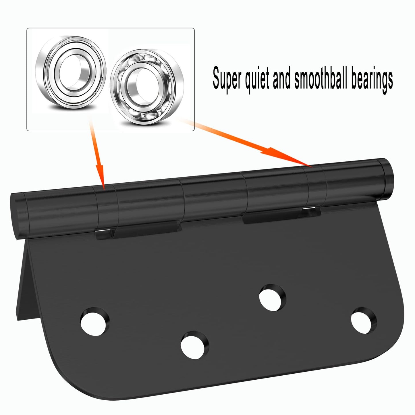 3-Pack Door Hinges, Stainless Steel Ball Bearing Door Hinges, Heavy Duty Door Hinges, 4" X 4" with 5/8" Radius Corner, (Matte Black)