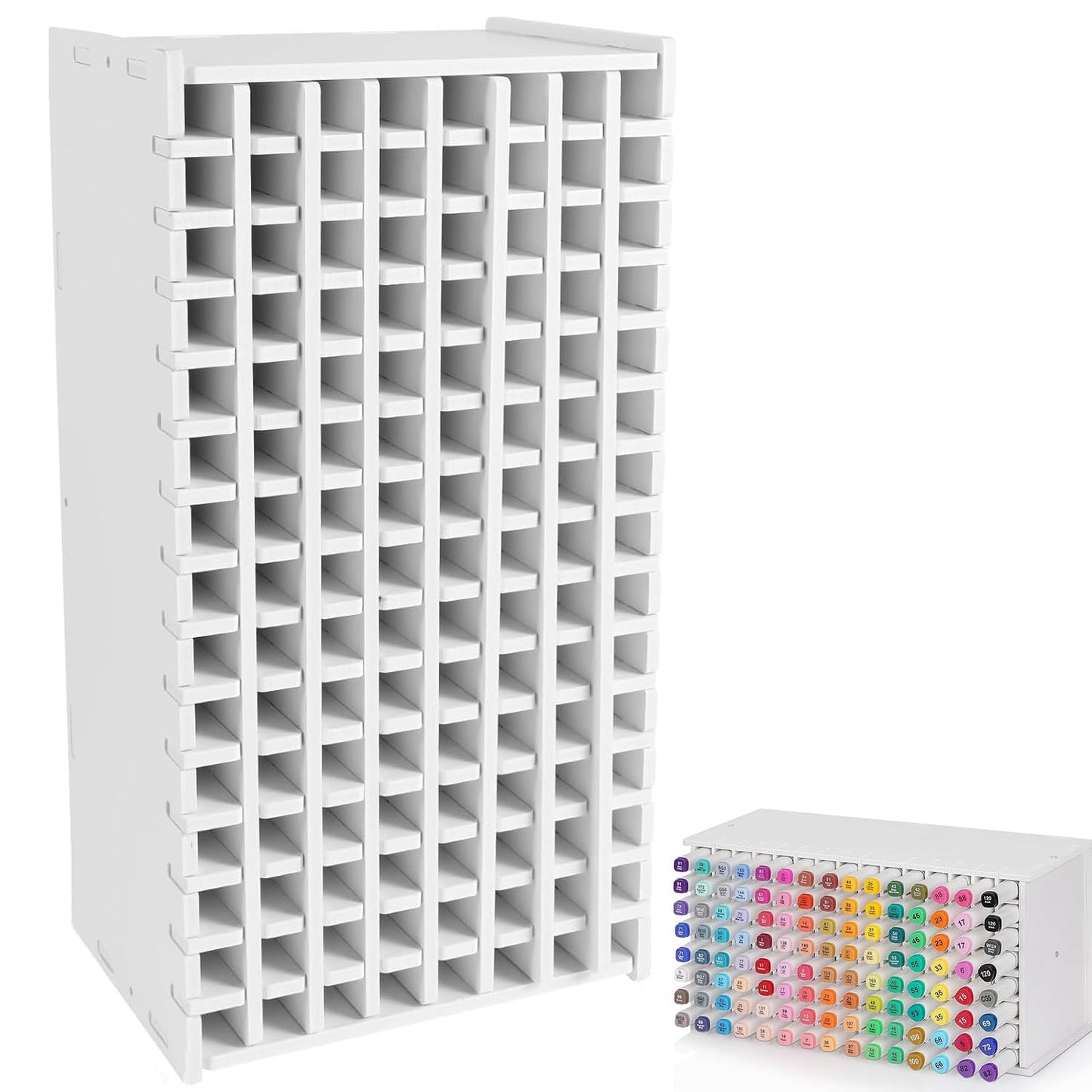 QOOWFEANIG Plastic Marker Organizer - 120 Slots Multipurpose Art Marker Rack with Removable Divider