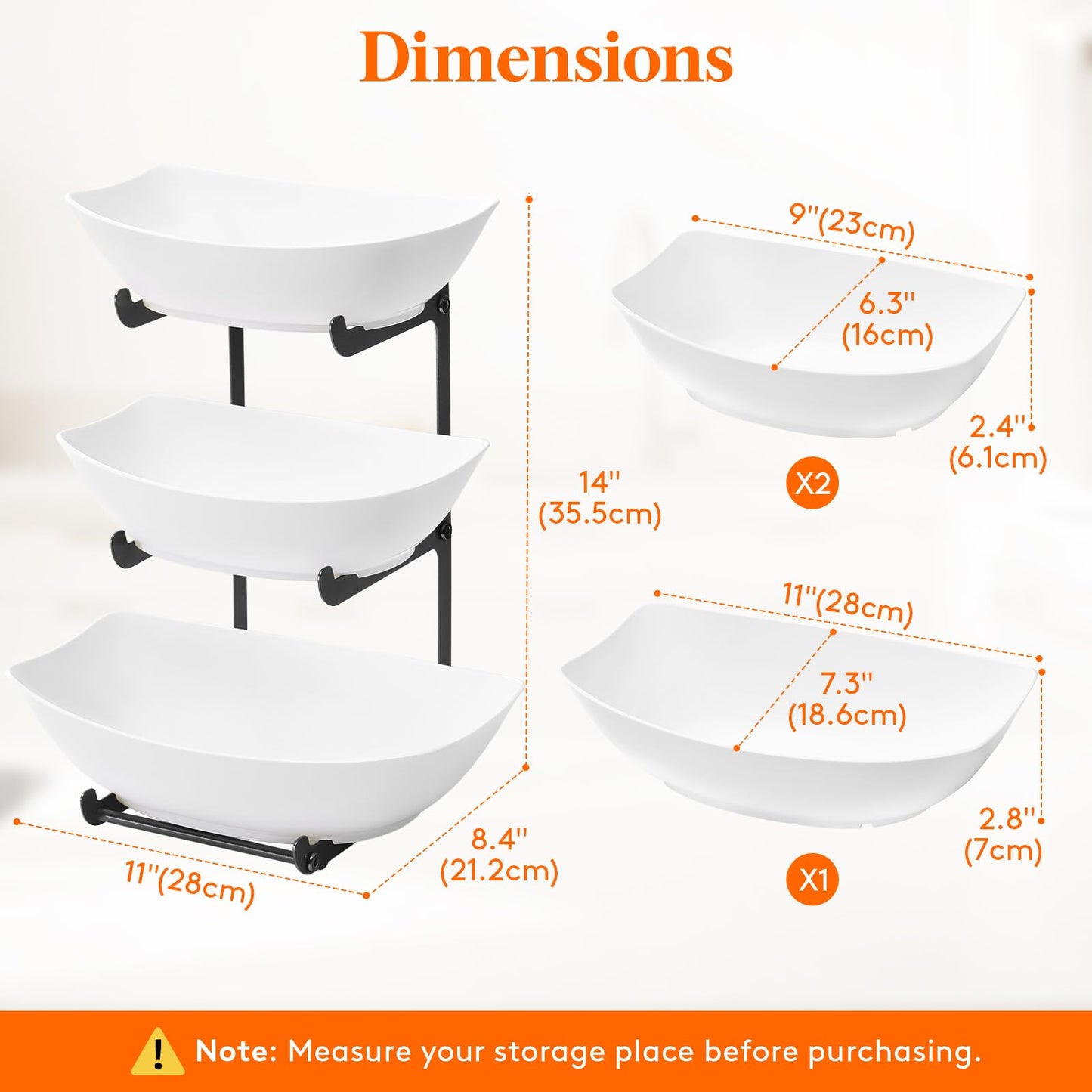 Lifewit Plastic Fruit Bowl Basket for Kitchen Countertop, 3 Tier Fruit Holder with Black Metal Stand, Serving Tray for Food, Vegetable, Cake, Dessert in Party