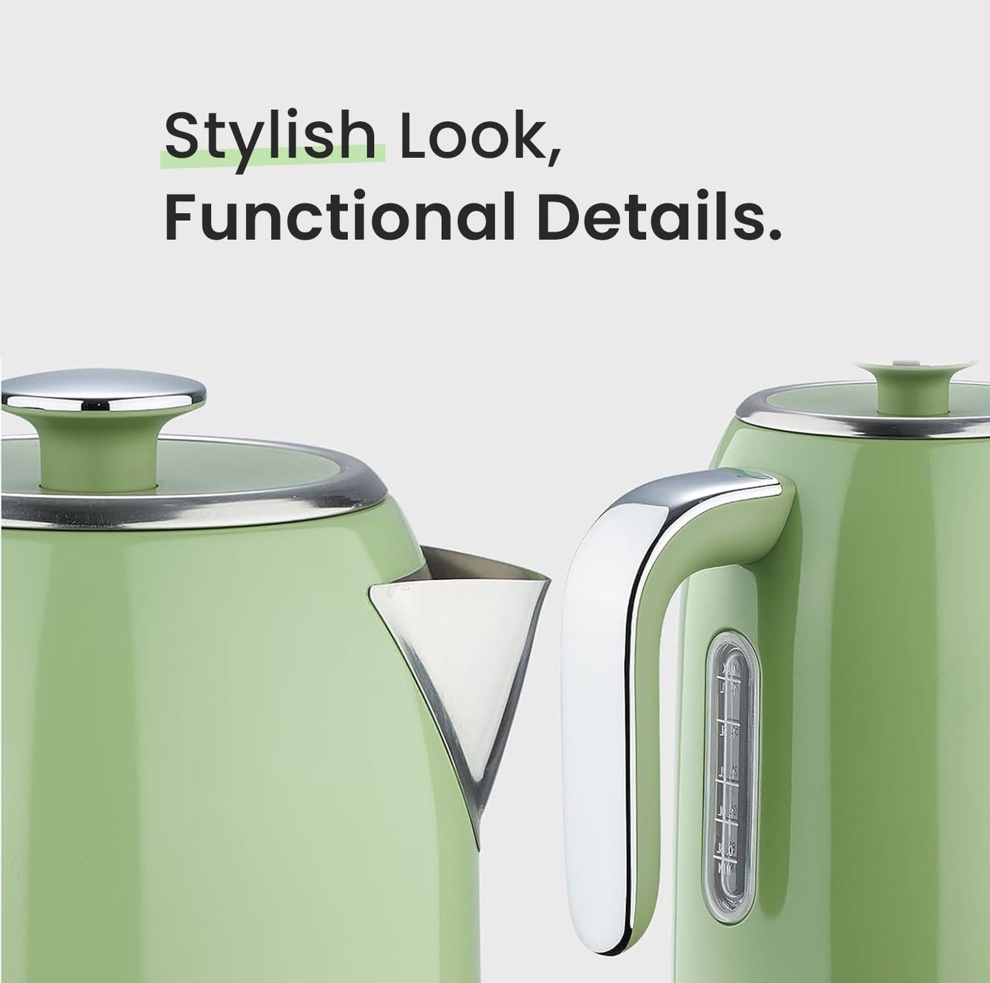 BLITZ Electric Kettle – 1.7L Stainless Steel Hot Water Boiler with Built-In Thermometer, 1500W Rapid Heating, Cordless Design, LED Indicator, Auto Shut-Off & Boil-Dry Safety (retro-green)
