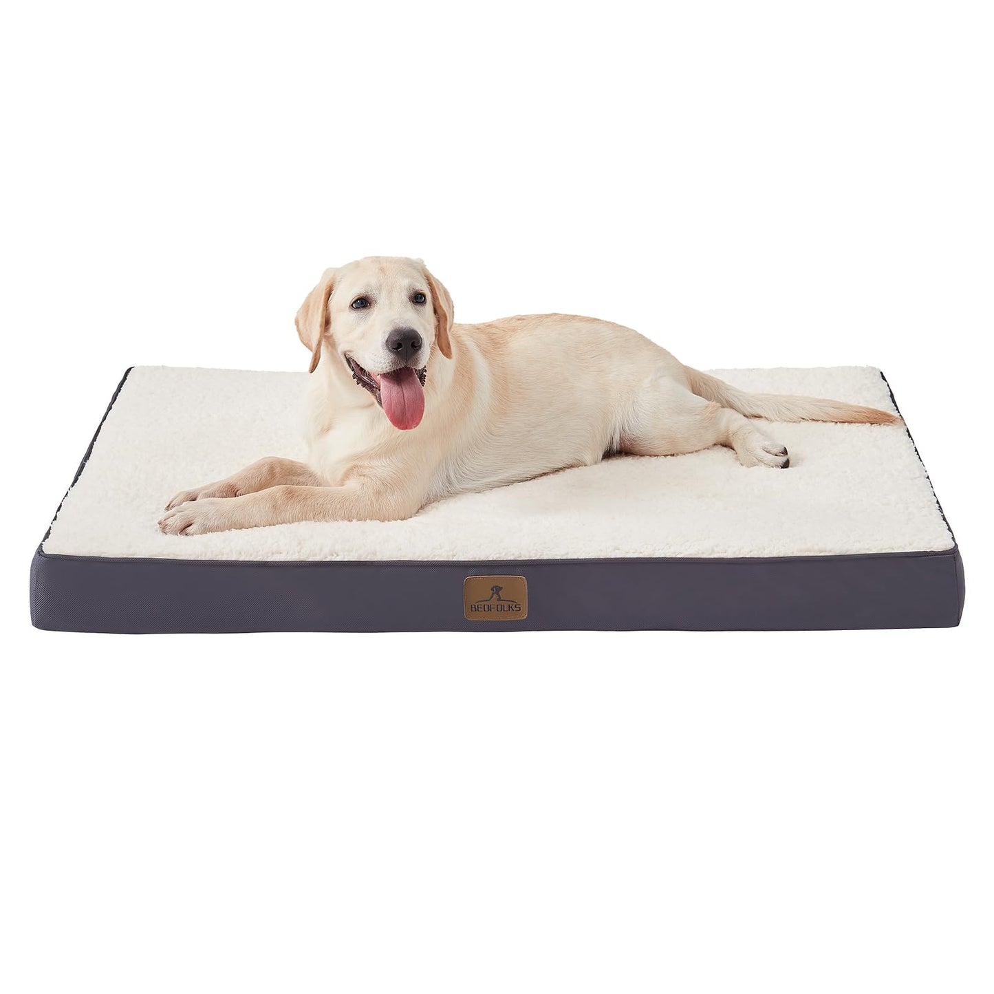 Bedfolks Orthopedic Dog Bed for Extra Large Dogs - Egg Foam Dog Crate Bed with Removable Waterproof Cover, Pet Bed Mat Suitable for Dogs and Pets Up to 100 lbs (44 x 32 x 3.5 inches, Grey)
