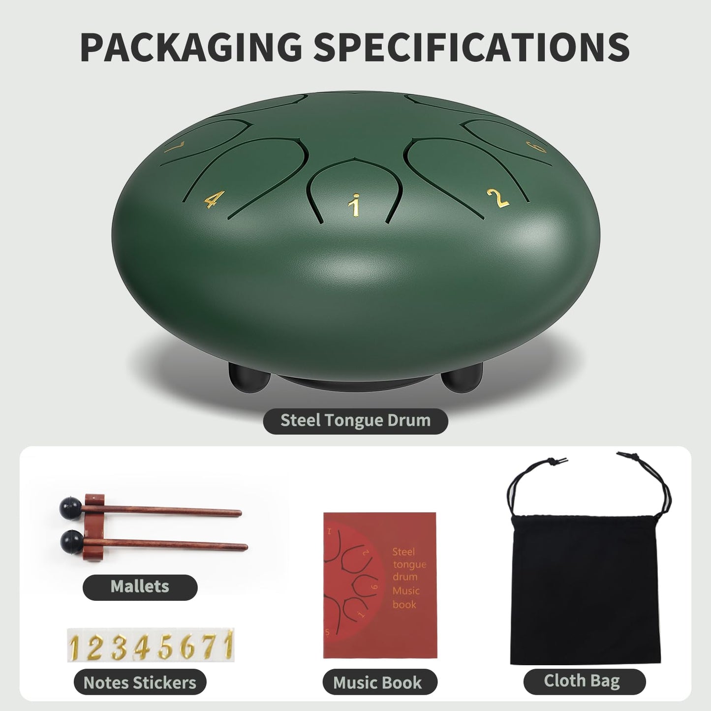 Rain Drum for Outside Garden, 6 Inches 8 Notes Steel Tongue Chakra Drum, Balmy Meditation Panda Drum, Musical Instruments for Kids, Adults Gift Sound Healing (Green)