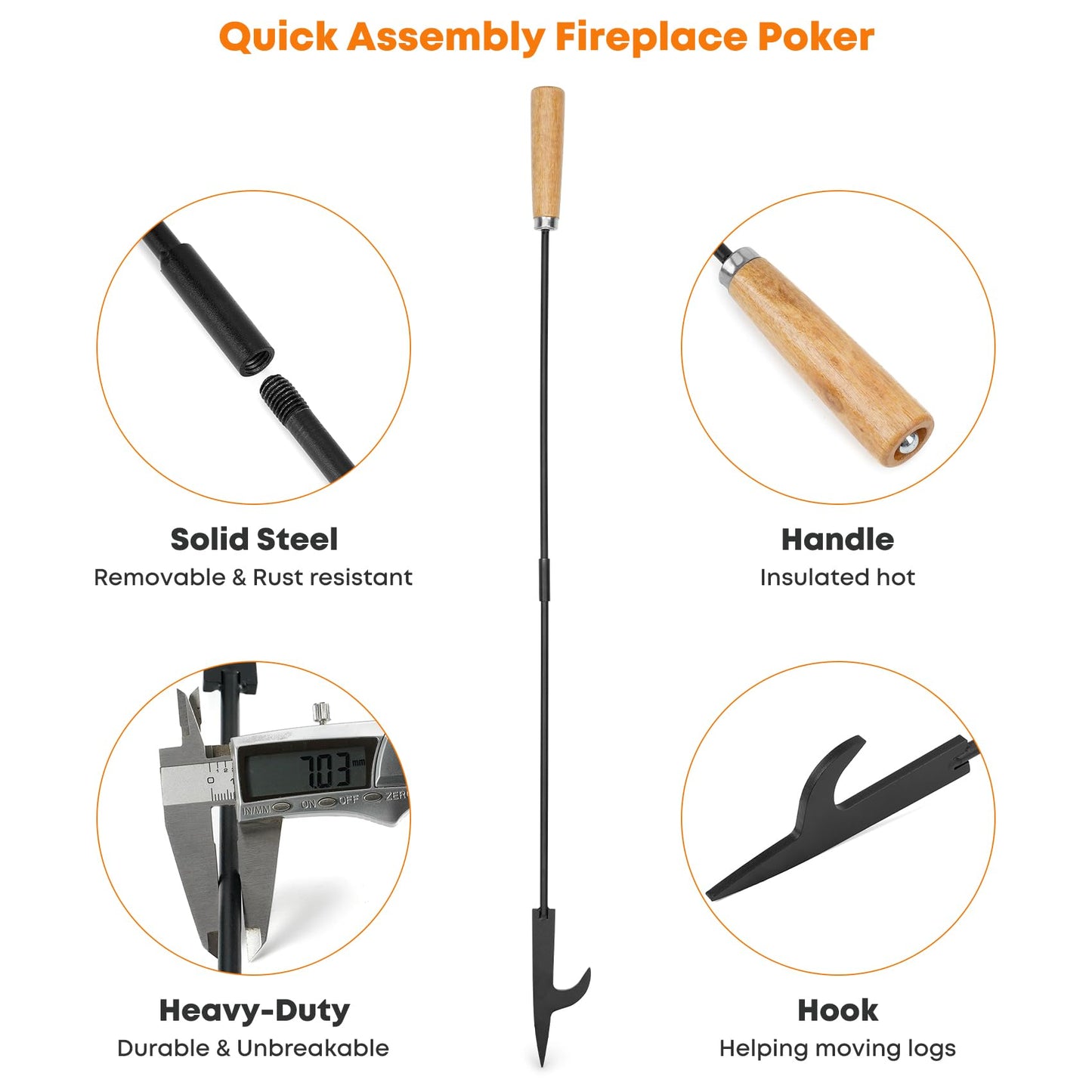 Stanbroil 26” Campfire Fireplace Tongs and 32” Premium Steel Fire Pit Campfire Poker Tool Sets, Heat Resistant Tool for Fireplace Camping Wood Stove Indoor and Outdoor Use