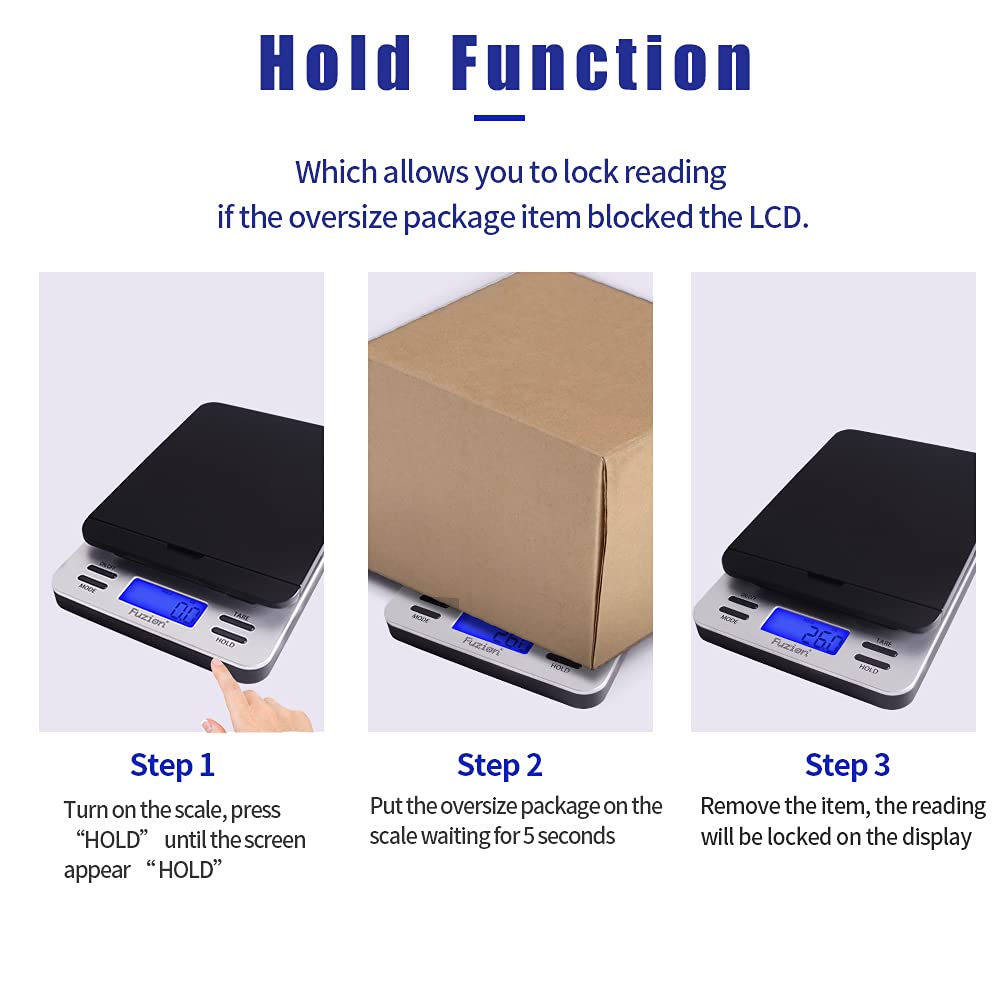 Fuzion Shipping Scale, Accurate Digital Postal Scale 86 lb/0.1 oz with Hold and Tare Function, LCD Display, Auto-Off, Postage Scale for Packages and Mailing, Battery and AC Adapter Included